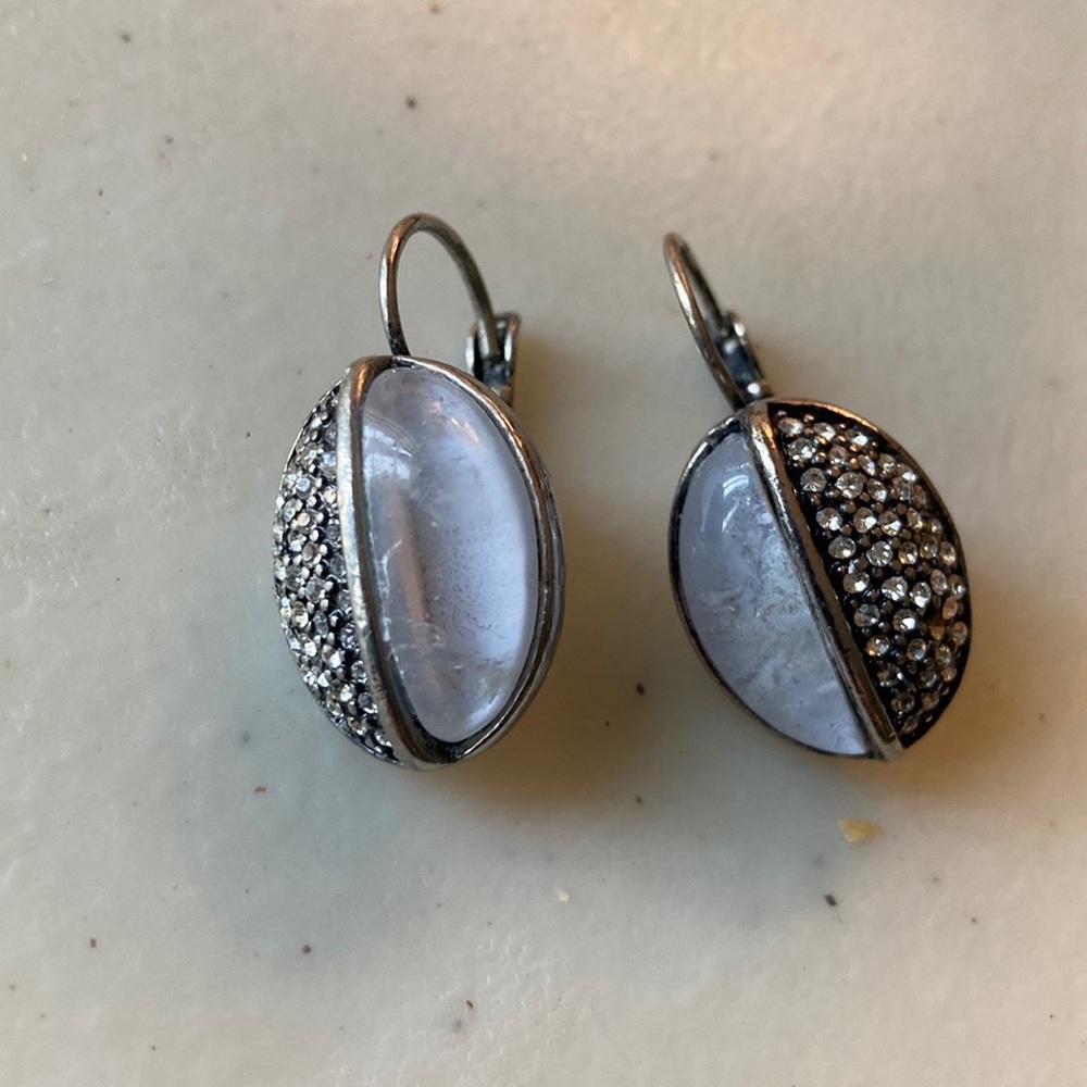 Kiam family jewelry earrings- moonstone/marcasite in an oval silver tone base